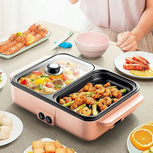 Multifunctional chafing dish and BBQ pot for versatile cooking.
