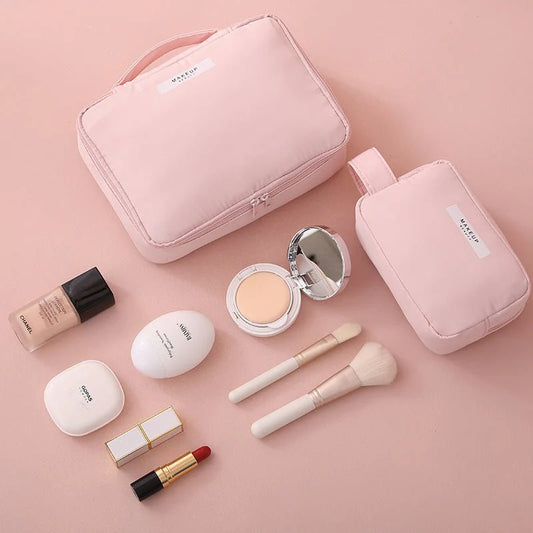 Travel cosmetic and toiletry organizer bag: compact, durable, spacious, lightweight, waterproof, multi-compartment, portable, stylish, convenient, secure.